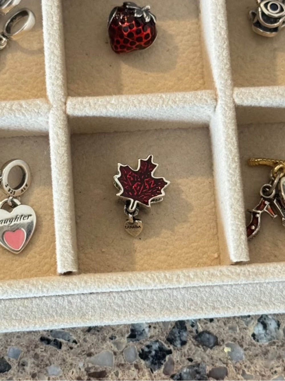 Pandora Sterling Silver Red Maple Leaf Charm Pendant - Canada Accent